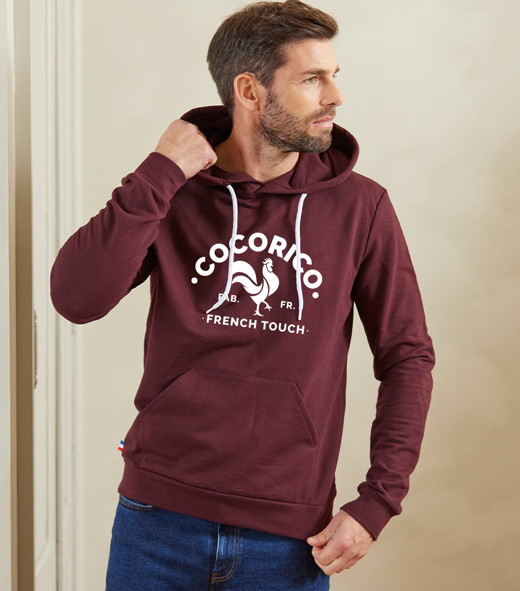 Sweat a capuche Homme Bordeaux Coq Francais Made in France Cocorico