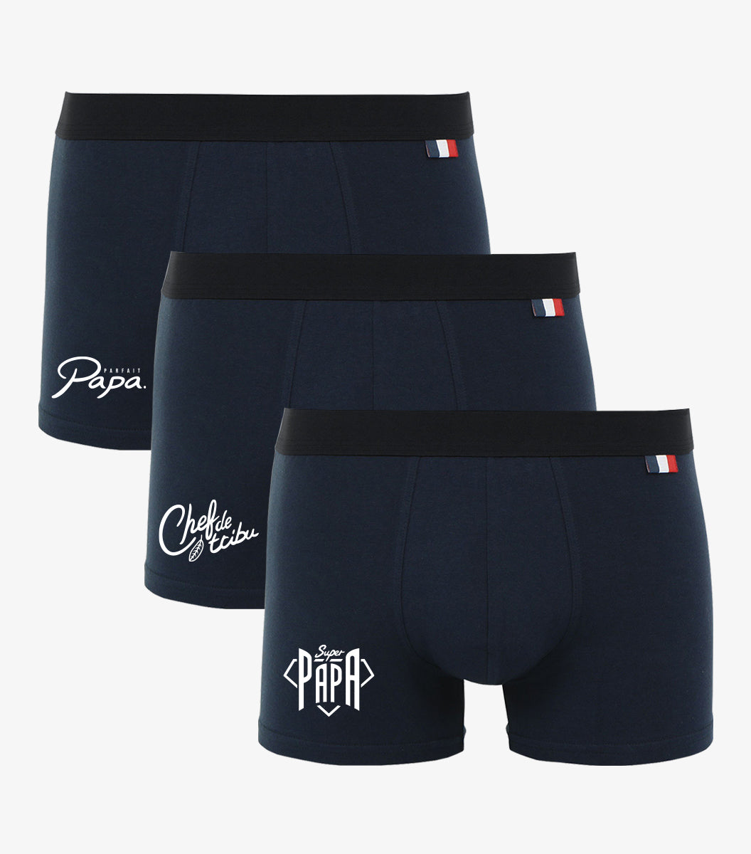 Boxer Homme Marine x3 Pack Papa Made in France Cocorico