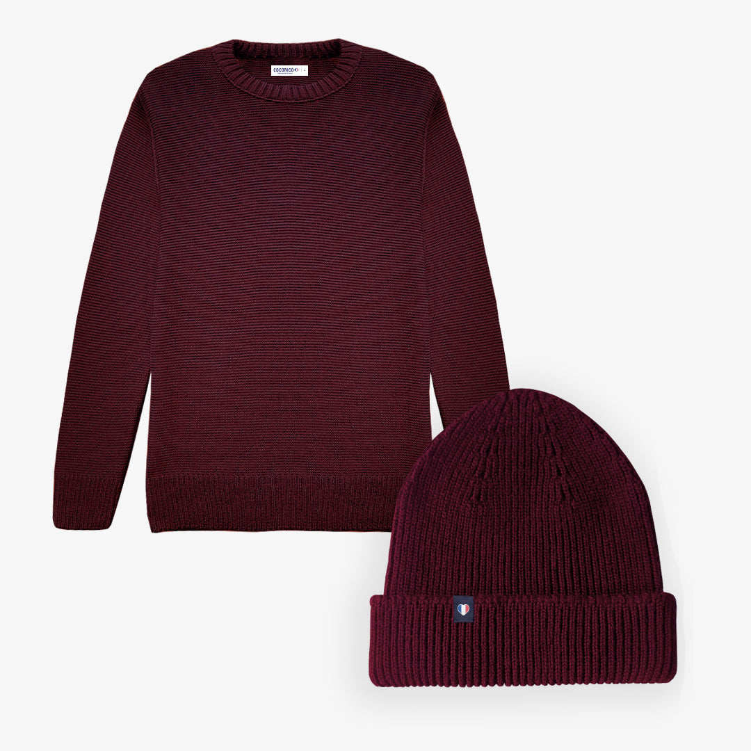 Pack Homme Pull / Bonnet Bordeaux