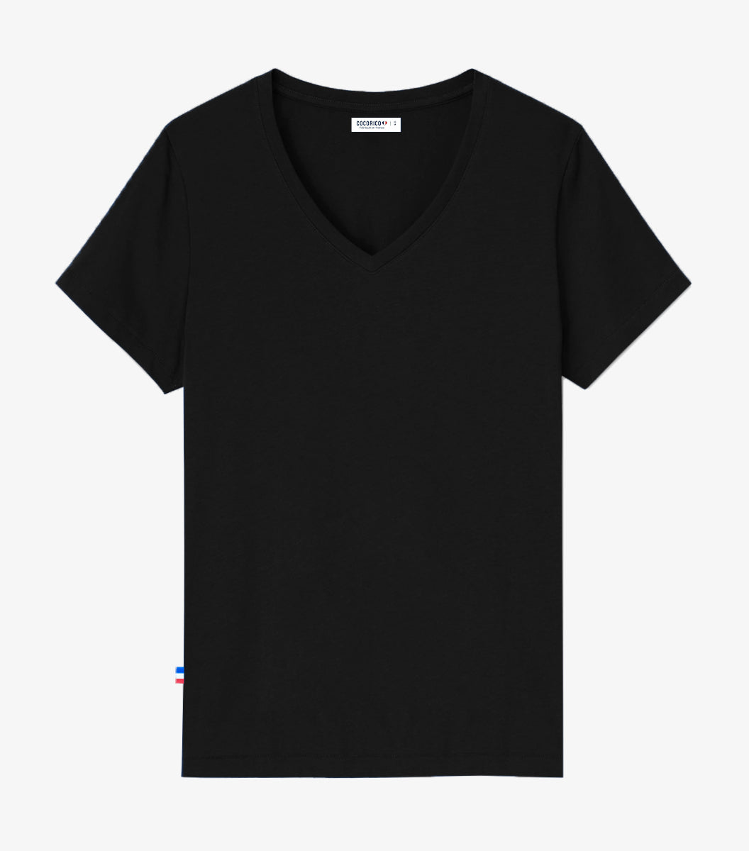 Tee shirt noir col v femme on sale