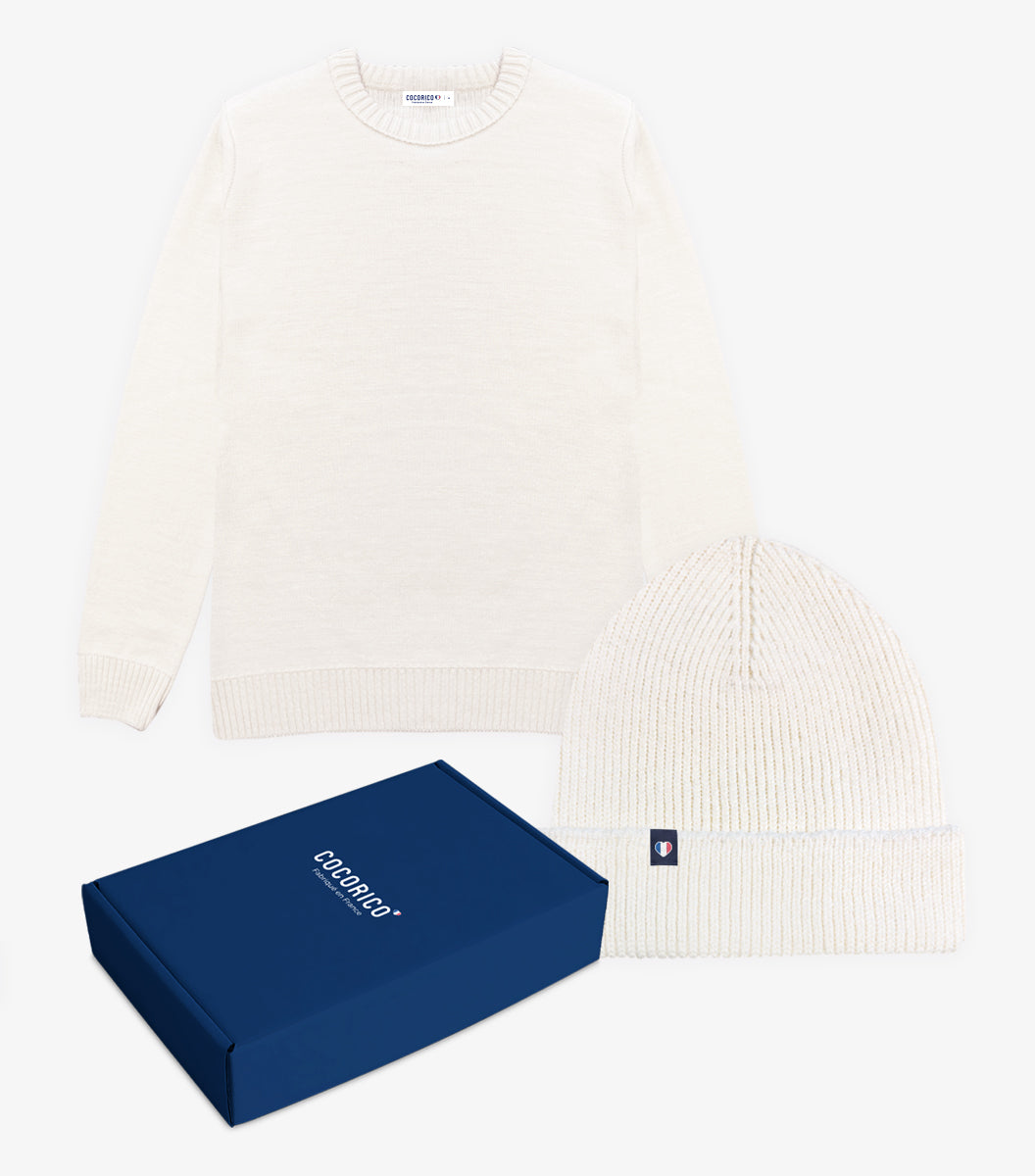 Coffret de Noël Homme - Pull Bonnet Ecru