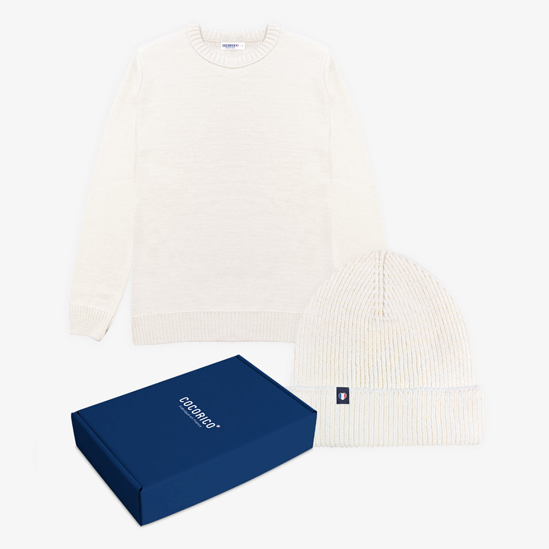 Coffret de Noël Homme - Pull Bonnet Ecru