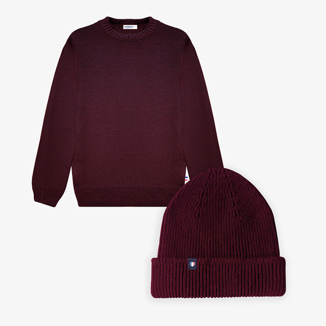 Pack Femme Pull / Bonnet Bordeaux