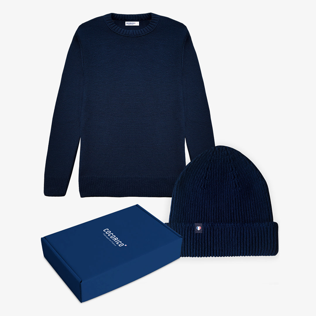 Coffret de Noël Homme - Pull Bonnet Marine