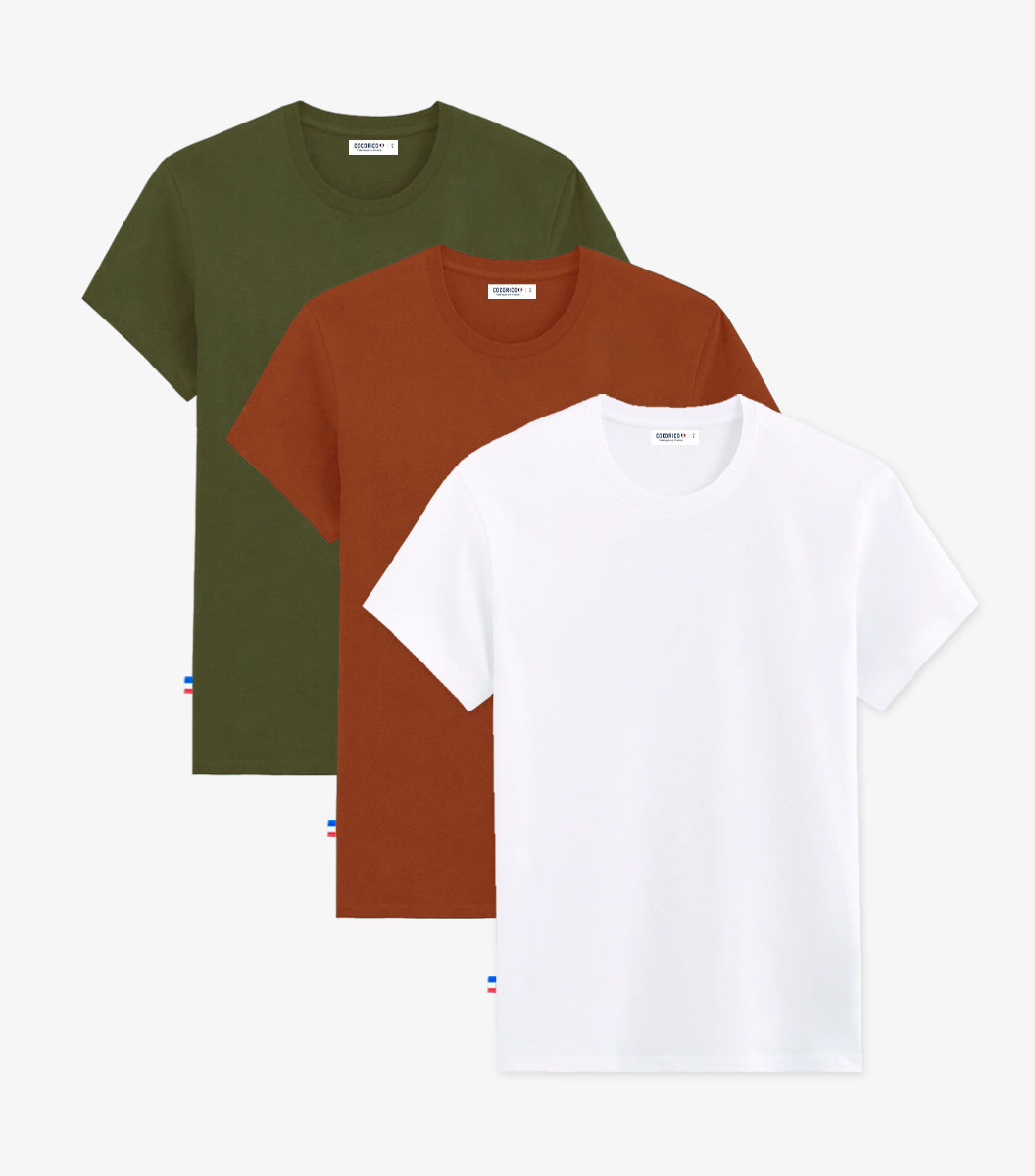 T-shirt Femme x3 - Pack Blanc/Terracotta/Kaki