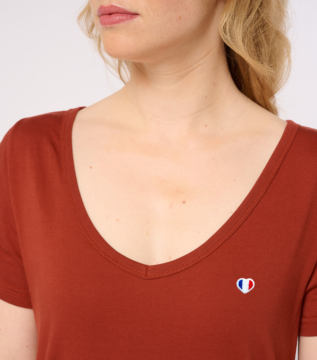 T-shirt col V Femme Terracotta - L'iconique
