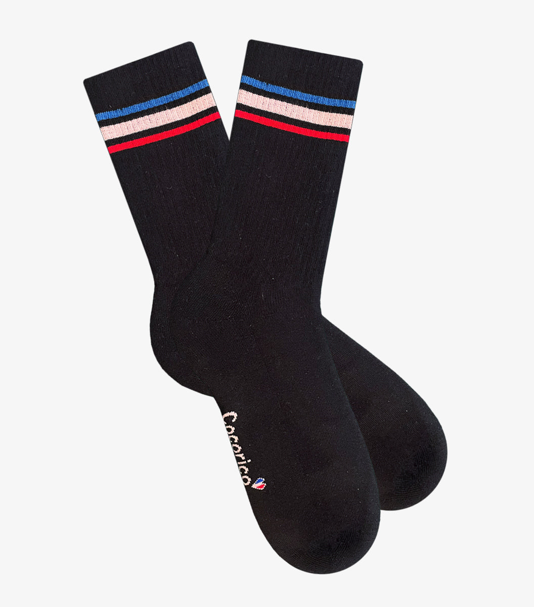 Chaussettes Homme Sport Noir - Bandes Rouge/Blanc