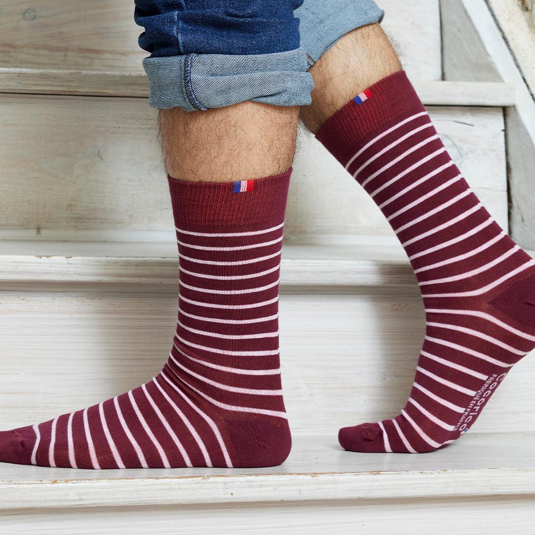 Chaussettes Homme Rayées Bordeaux