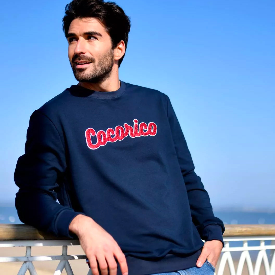 Sweat Homme Marine Cocorico Bouclette Made in France Cocorico